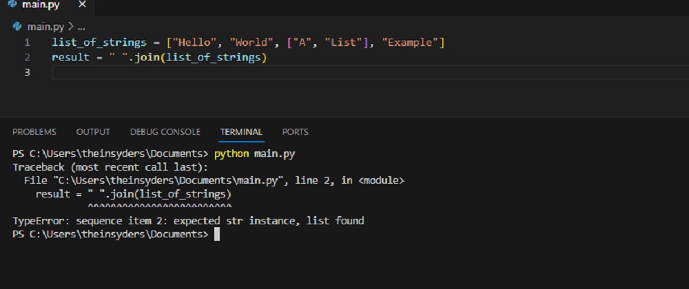 Typeerror: sequence item 0: expected str instance, list found - Coder ...