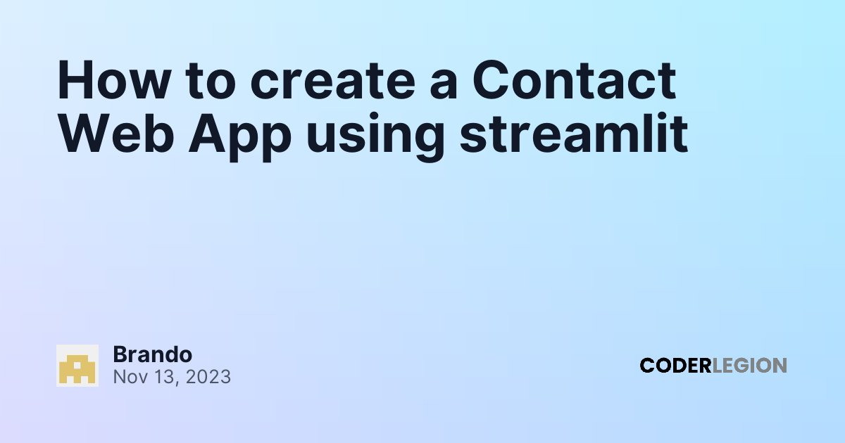 How to create a Contact Web App using streamlit - Coder Legion